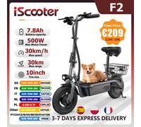 iScooter F2 500W Monopattino elettrico pieghevole con sedile per adulti, monopattino elettrico da 10 pollici con cestino e pedali larghi, 36V7.8Ah - Nouvo