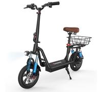 iScooter i12 Monopattino elettrico con sedile per adulti, 500 W, 12 pollici, doppia sospensione, per spostamenti in città, con cestino - Nero - Nouvo