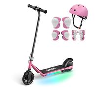 iScooter IK3 Monopattino Elettrico Bambini 6-12 Anni 6", con Casco e Protezioni, Freno Elettronico a Grilletto, Freno Posteriore, Luci LED Colorate, Display LED, 5/10/16 km/h, Rosa