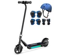 iScooter IK3 Monopattino Elettrico Bambini 6", per 6-12 Anni, Freno Elettronico a Pollice, Freno Posteriore a Pedale, Luci LED, Display LED, Velocità 5/10/16 km/h, con Casco e Protezioni, Nero