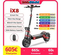 IScooter iX8 Scooter elettrico da 12 pollici 2400W doppio motore fuoristrada Scooter 20Ah 60km/h Scooter 70km gamma massima Scooter pieghevoli