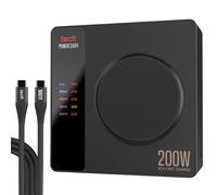 ISDT Power 200 Serie, Caricabatterie da 200W, con 4 USB + 1 Caricatore Senza Fili, USB C APP, display LCD PD 3.1, Caricabatterie Rapido compatibile con iPhone, iPad, MacBook, ecc. (Power 200H)