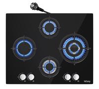 IsEasy 64 cm Piano Cottura a Gas 4 Fuochi Built-in Ghisa Gas Vetro Nero GN/GPL