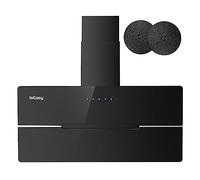 IsEasy Cappa Aspirante 90cm, Cappa Cucina di Scarico/Ricircolo con 524 m³/h Forte Potenza di Aspirazione, 3 Livelli di Regolazione, Funzionamento Touch, 58 dB, Nero, Efficienza A++