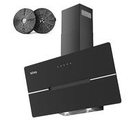 IsEasy Cappa Aspirante 90cm Inclinata, Cappa Cucina di Scarico/Ricircolo con 524 m³/h Forte Potenza di Aspirazione, 3 Livelli di Regolazione, 58 dB, Funzionamento Touch, Nero, Efficienza A++