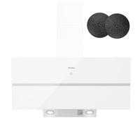 IsEasy Cappa Cucina, Cappa Aspirante 90 cm, 571 m³/h Aspirazione, 4 Livelli di Regolazione, Staffa Inclinazione 45°, 1-9 Min Spegnimento Ritardato, 61dB, Bianco, Efficienza A++