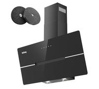 IsEasy Cappa Cucina, Cappa Aspirante 90cm di Scarico/Ricircolo con 524 m³/h Forte Potenza di Aspirazione, 3 Livelli di Regolazione, Funzionamento Touch, Nero, 58 dB, Efficienza A++