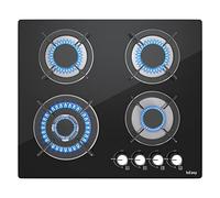 IsEasy - Piano cottura a gas a 4 fiamme, in vetro con protezione termica automatica, piano cottura in vetro, 4 zone di cottura a gas, gas naturale e propano, 60 cm, fino a 7800 W