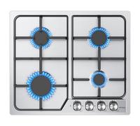 IsEasy Piastra di cottura a gas con 4 luci in acciaio inox, piastra a gas 4 luci da incasso, piano cottura 7200 W, con supporti in ghisa, gas città e bottiglia