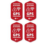 iSecur Set di 4 adesivi per tracciamento GPS, 3 x 5 cm, avvertimento GPS, adesivi per esterni, resistenti alle intemperie, rosso, hin834