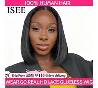 ISEE HAIR Wear And Go Glueless Parrucca per capelli umani Bob HD Lace Dritto Corto Bob 7x5 Frontale in pizzo Parrucche umane pre pizzicate Pronto per andare