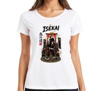 Isekai Pinguin Samurai Katana Japan Torii Y2K - Maglietta da donna, bianco