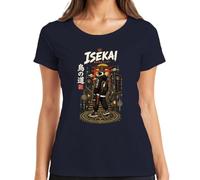 Isekai Pinguin Samurai Katana Japan Torii Y2K - Maglietta da donna, blu