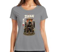 Isekai Pinguin Samurai Katana Japan Torii Y2K - Maglietta da donna, grigio
