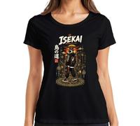 Isekai Pinguin Samurai Katana Japan Torii Y2K - Maglietta da donna, Nero