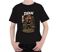 Isekai Pinguino Samurai Katana Giappone Torii Y2K Maglietta per bambini, Nero , 104