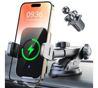 ISEYOU Caricatore Wireless Auto, 15W Supporto Telefono Auto Ricarica Wireless con Auto-Bloccaggio, [Ventosa+Clip] Porta Cellulare Auto Compatibile con iPhone 16 15 Pro Max Plus, Galaxy S22/S23
