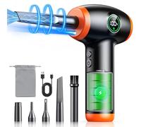 ISEYOU Elettrico Aria Compressa, Air Duster con Display LED Batteria, 90000RPM Soffiatore Aria Compressa con 3 velocità Regolabili e Illuminazione Ausiliaria Luce LED, per PC, Camera, Tastiere, Auto