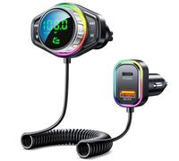 ISEYOU Trasmettitore FM Bluetooth per Auto, Adattatore Bluetooth 5.3 Auto con 30W PD & 18W QC3.0 Ricarica Rapida Kit, Supporta Bassi & Hi-Fi Stereo, Chiamate in Vivavoce e Assistente Vocale, Luci LED
