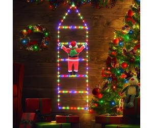iShabao 1M Luci Decorazioni Natale per Esterno, 132LED Luce Addobbi Natale a Scaletta, 8 Modalità Funzione Timer e Memoria, Luci Natalizie per Interno Balconi Finestre(Colorate)