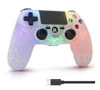 ISHAKO Controller wireless compatibile con Sony PlayStation 4/Pro/Slim, PC/Laptop Windows, con batteria da 1000 mAh/sensore di movimento a 6 assi/doppia vibrazione/luce RGB dinamica, controller bianco