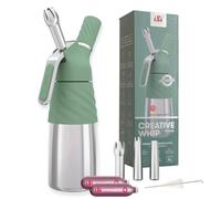 iSi Creative Whip Premium - Dispenser per crema da 500 ml, in acciaio inox, con 3 beccucci in acciaio inox e 2 capsule iSi per panna, dessert e salati, lavabile in lavastoviglie