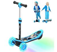 isinwheel Mini monopattino elettrico per bambini 2 in 1, scooter elettrico per bambini 3-14 anni, velocità 6/10 KM/H, autonomia 15 KM, ruote luminose 5 pollici, manubrio rimovibile, carico massimo 50
