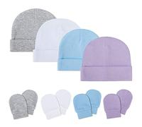 ISIYINER Berretto per Neonato Accessori Set Cappellino e Guanti per Il Bambino Ragazzi Ragazze Cotone 0-6 Mesi