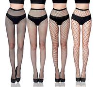 ISIYINER Calze a Rete Donna Incrociate Collant a Rete Sexy Moda Elastico Vita Alta Collant Calze a Rete Coscia Alta Calze Collant Nero 4 Paia