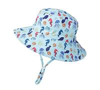 ISIYINER Cappello da Sole per Bambini Ragazze Regolabile Cappello Estivo Anti-UV Tesa Larga Berretto Estivo per Viaggio Nuoto Spiaggia Piscina (Blu Cavalluccio Marino)