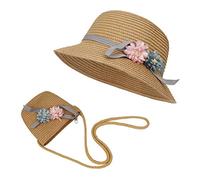 ISIYINER Cappello da Sole per Ragazze Cappello di Paglia Cappello da Spiaggia Estivo e Mini Set di Borse con Decorativo Fiori per Vacanze attività All'aperto