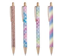 ISIYINER Penne a Sfera 4 Pezzi Metallo Glitter Penne a Sfera in Oro Rosa per Forniture da Ufficio Scuola, 1,0 mm, Inchiostro Nero