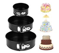 ISIYINER Tortiera Apribile Set da 3 Antiaderente Rotonde Tortiera a Cerniera Stampo Tondo per Torte in Acciaio al Carbonio Nero (10,2 cm, 18 cm e 22 cm)