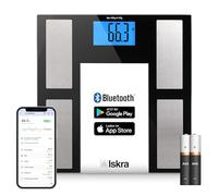 Iskra Bilancia per grasso corporeo Bluetooth con app, 180 kg, per iOS e Android, tecnologia BIA, bilancia pesapersone digitale, bilancia analitica del corpo, 10 utenti