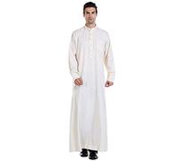 Islamic Mens Abbigliamento Caftano Maxi-Musulmano Camicia Maschio Manica Lunga Abaya Dubai Cotton…, Beige-A., Large