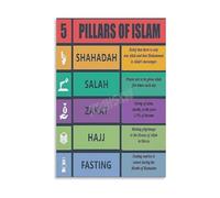 Islamic Studies Poster Five Pillars of Islam Chart Muslim Faith Principles Wall Art for Homeschool Classroom Library Cultural Center Display(Framed,12X18inch(30X45cm))