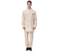 Islamico Abito da preghiera da uomo Set di 2 pezzi Pantaloni Musulmani Robe Pantaloni Set di due pezzi Abbigliamento islamico Abiti musulmani Arabo Oriente Pantaloni Slim Suit Middle East, cachi, L
