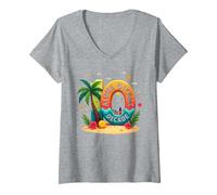Island Style at 10: Compleanno alle Hawaii di Aloha Dicamae Decade Maglietta con Collo a V, Donna, Grigio Melange, XL