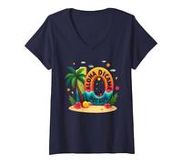 Island Style at 10: Compleanno alle Hawaii di Aloha Dicamae Decade Maglietta con Collo a V, Donna, Navy, XL
