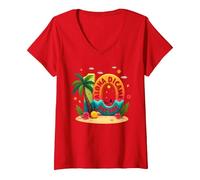 Island Style at 10: Compleanno alle Hawaii di Aloha Dicamae Decade Maglietta con Collo a V, Donna, Rosso, M