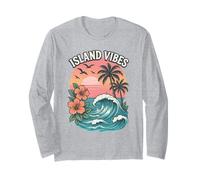 Island Vibes Ocean Wave Tramonto Palme Hawaii Tropicali Maglia a Manica