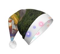 Islanda Cascata Fiume Campo Tramonto Stampa Cappello di Babbo Natale Con Luci A Led, Divertenti Cappelli Di Natale Per Adulti Per Il Nuovo Anno Vacanza Party Forniture