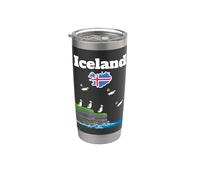 Islanda Puffin Colonia Scogliere Mare Bandiera Islanda Souvenir da viaggio Bicchiere termico in acciaio inox doppia parete