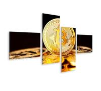 islandburner Bitcoin - Quadro su tela con criptovaluta dorata, in primo piano, 150 x 80 cm