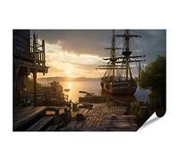 islandburner Immagine poster pirata nave con vista su vecchie navi a vela mare tramonto scenery vintage stampa fotografica premium