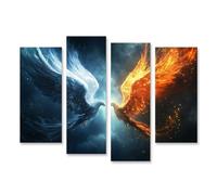 islandburner Immagine su tela Phoenix combattimento cielo fuoco e ghiaccio fiamme e nuvole opere d'arte immagini murali poster