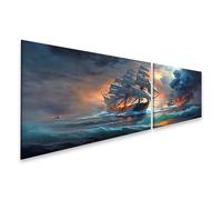 islandburner Immagine su tela vela oceano tempesta nave e fuoco nel cielo avventura immagini murali poster