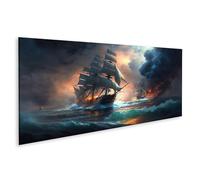 islandburner Immagine su tela vela oceano tempesta nave e fuoco nel cielo avventura immagini murali poster