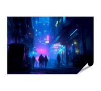 islandburner Poster con luci al neon luminose in un vicolo scuro della città del futuro, 90 x 60 cm