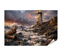 islandburner Poster di alta qualità, faro sulla costa tempestosa con cielo drammatico, grande formato